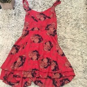 Red floral print dress